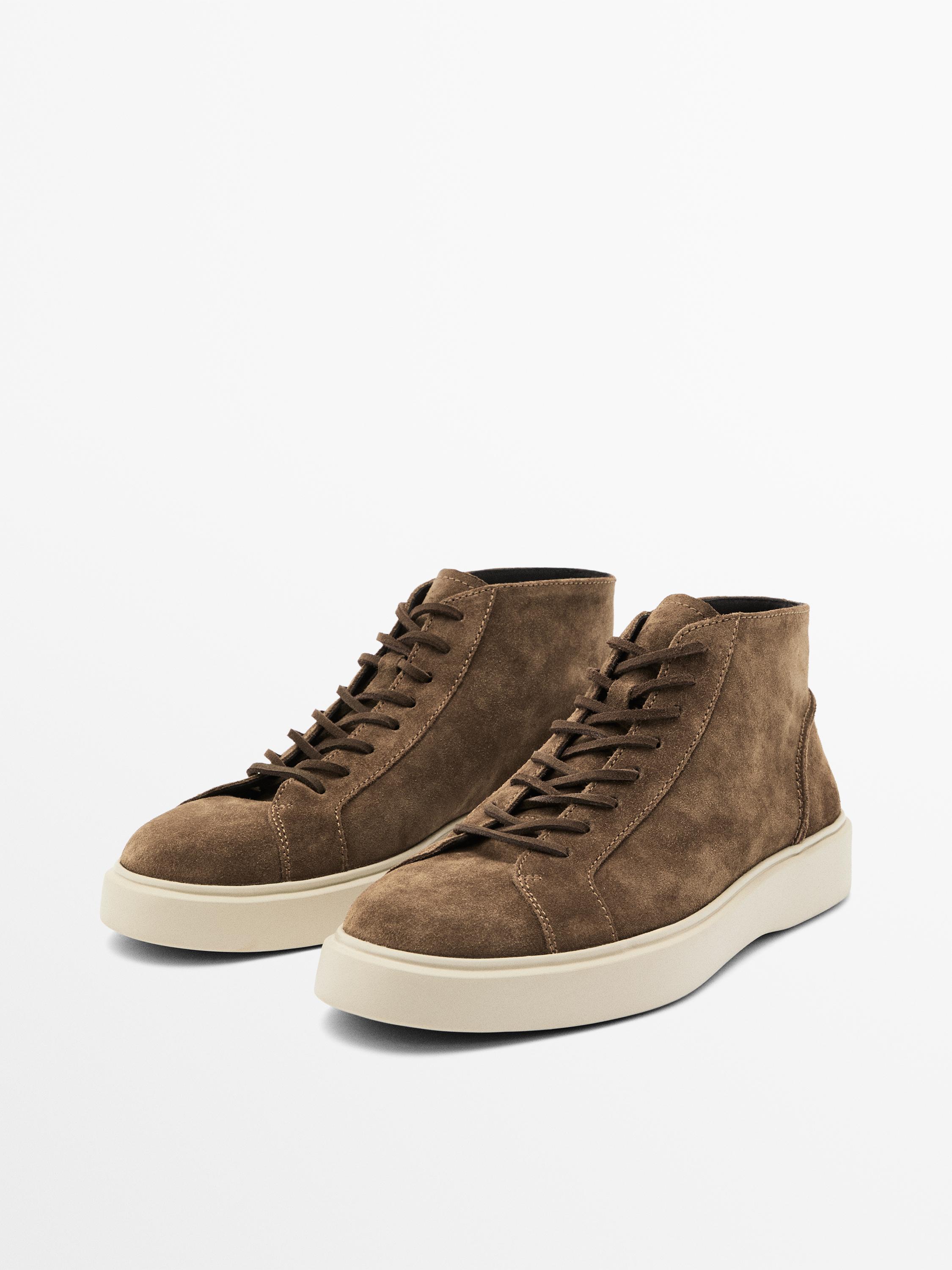 Leather lace-up high-top trainers